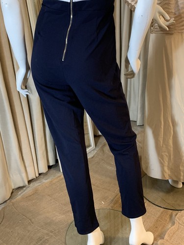 Soieblu White Navy Off Shoulder Sweetheart Neck Stretch Jumpsuit Romper Sz L NWT - Picture 9 of 12