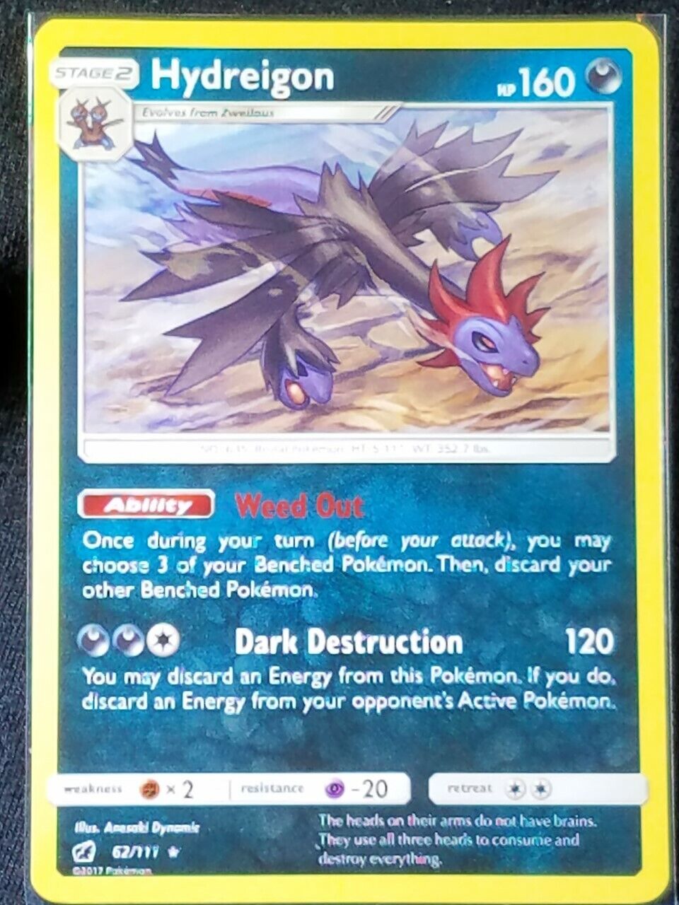  Pokemon Hydreigon 62/111 - Crimson Invasion Evolution Card Set  - Zwellous Deino - 3 Rare Card lot : Toys & Games