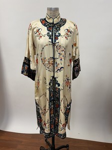 Antique Asian Chinese Silk Embroidered Robe Jacket Textile Green Floral As is