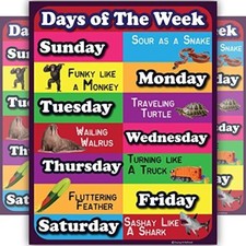 Days of the week Lamintated Educational chart poster kids teachers funny lines