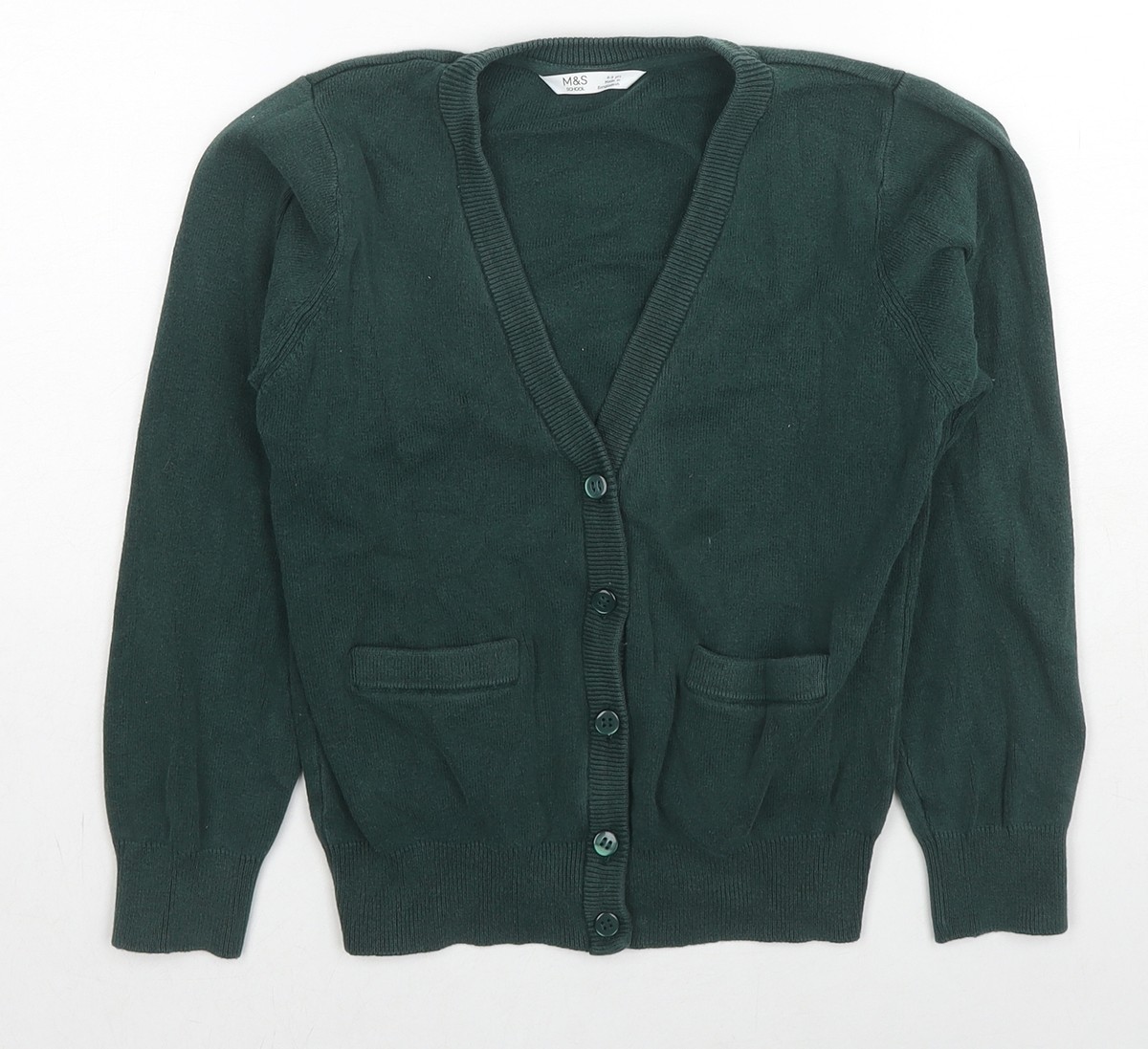 Cardigan Fille Marks And Spencer – Vert Taille 8-9 Ans – Col V Coton