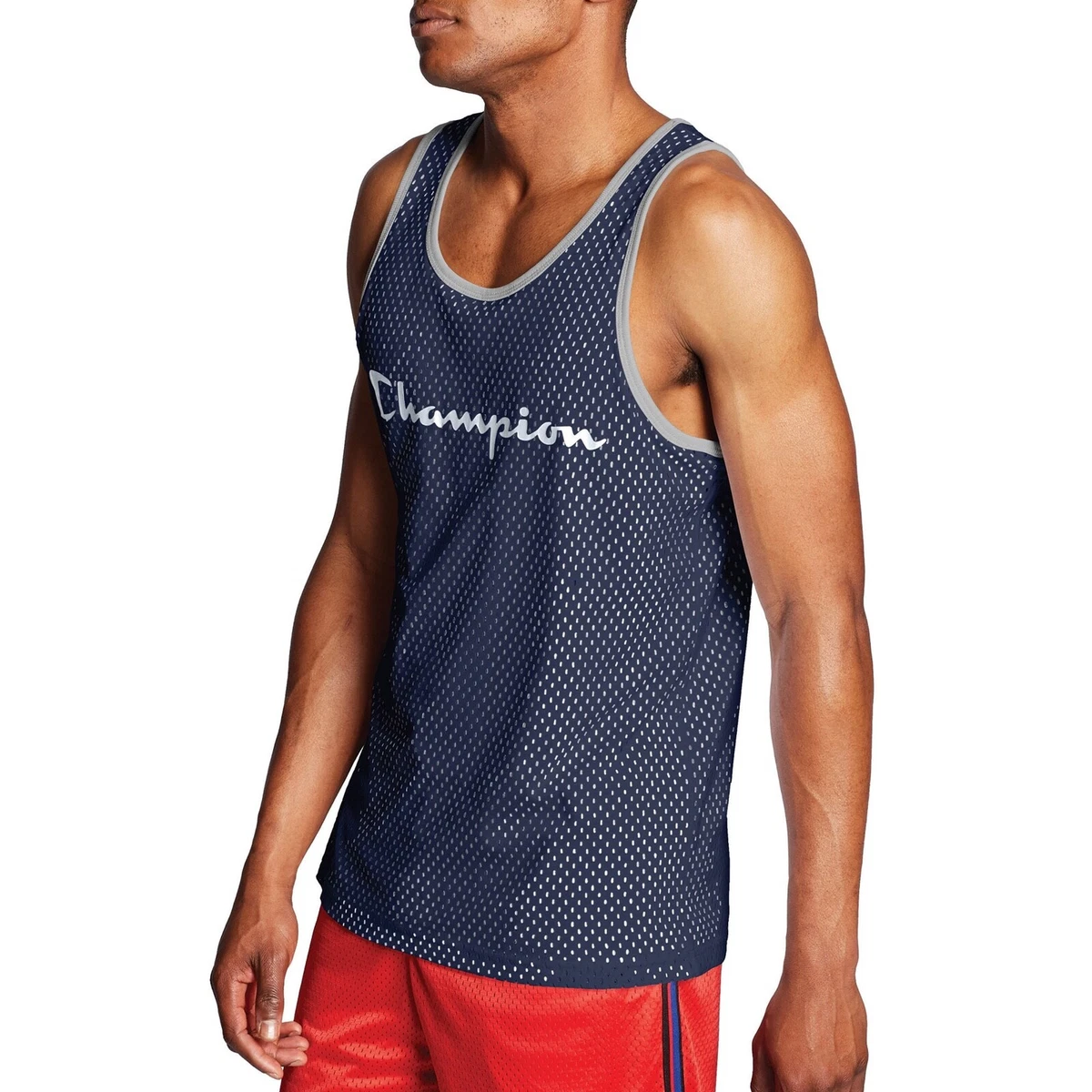Champion Men's Reversible Mesh Tank Top, Navy/Oxford Gray, Large