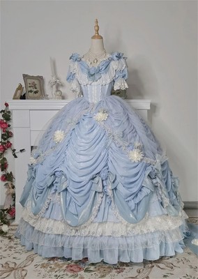 Queen Marie Romantic Blue Puffy Prom Dress Rococo Lolita Dress Vintage Ball Gown