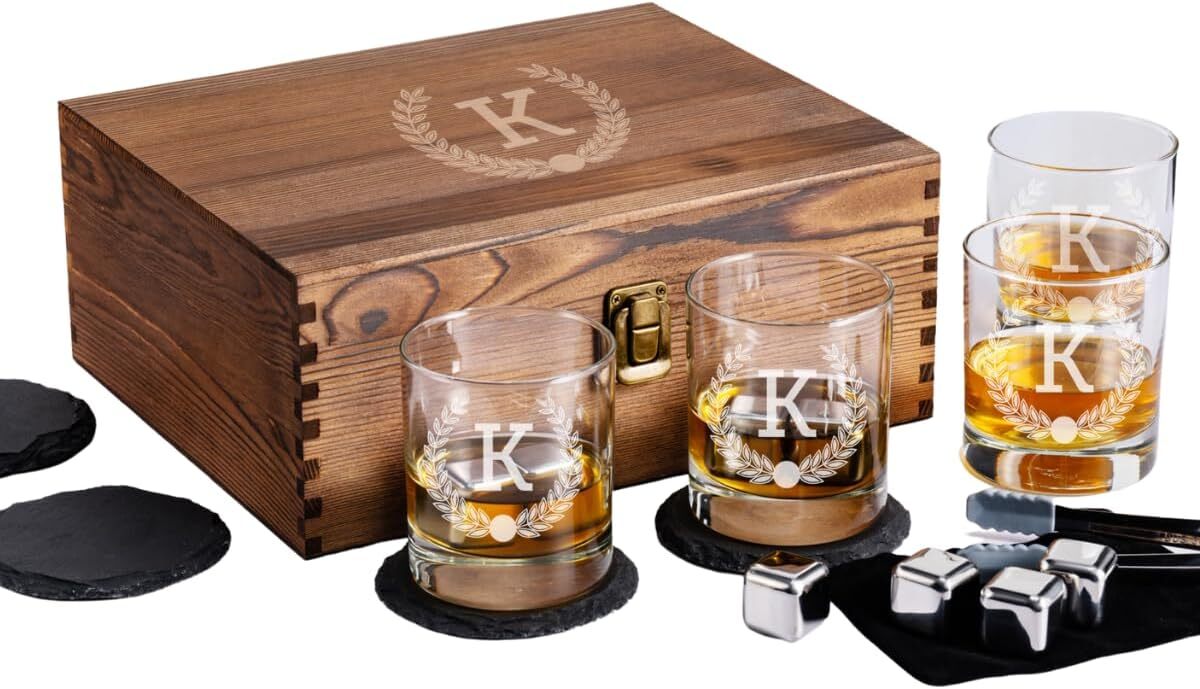 Froolu Customized Whiskey Gifts for Men - Personalized Scotch Glass Gift Set
