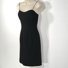 Banana Republic Womens Strappy Corset Dress Sz 2 Black Wool Blend Satin Piping