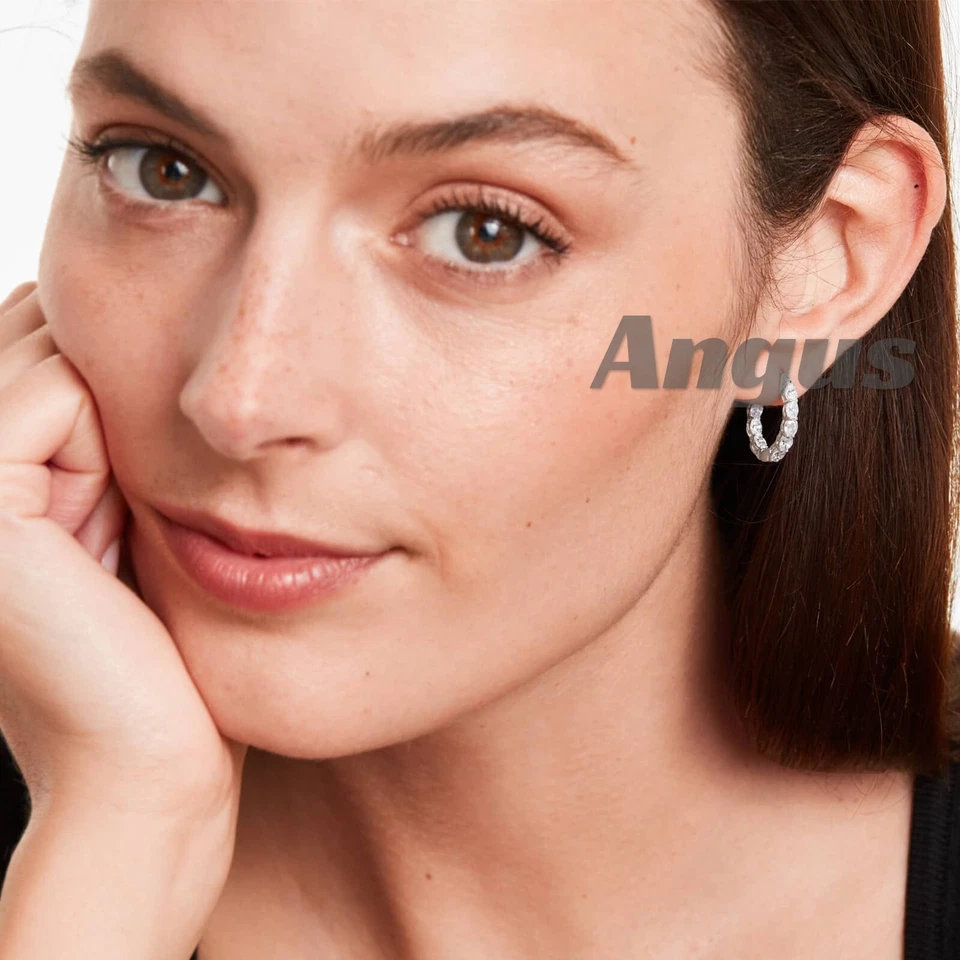 4.50Ct F/VS1 Oval Lab Created Diamond Hoop Earrings | Solid 14K White Gold 💎 - Image 3 of 4