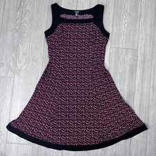 Chaps Sleeveless Dress Abstract Print Knee A-Line Sheath Stretch Pink Black S