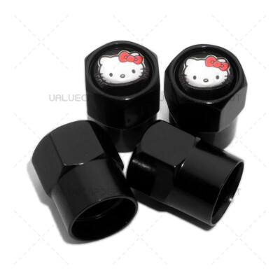 4pcs Hex Hello Kitty Car Wheels Tire Air Valve Caps Stem Dust Cover Decor Black