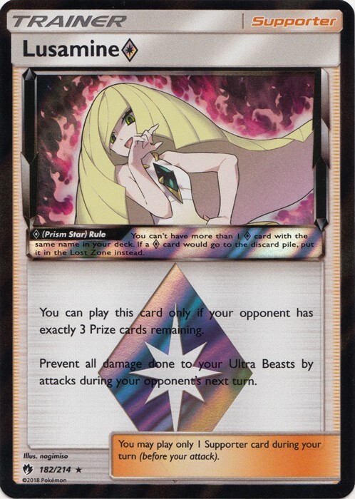 Lusamine 182/214 Prism Star Lost Thunder Pokemon Card NM