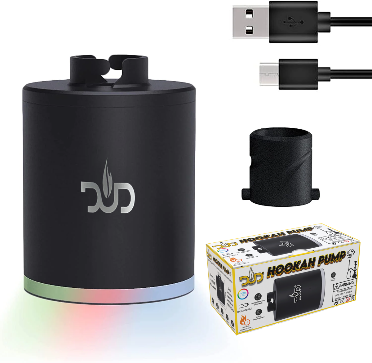 DUD Portable Electric Hookah Pump Starter Charcoal Burner Kit LED