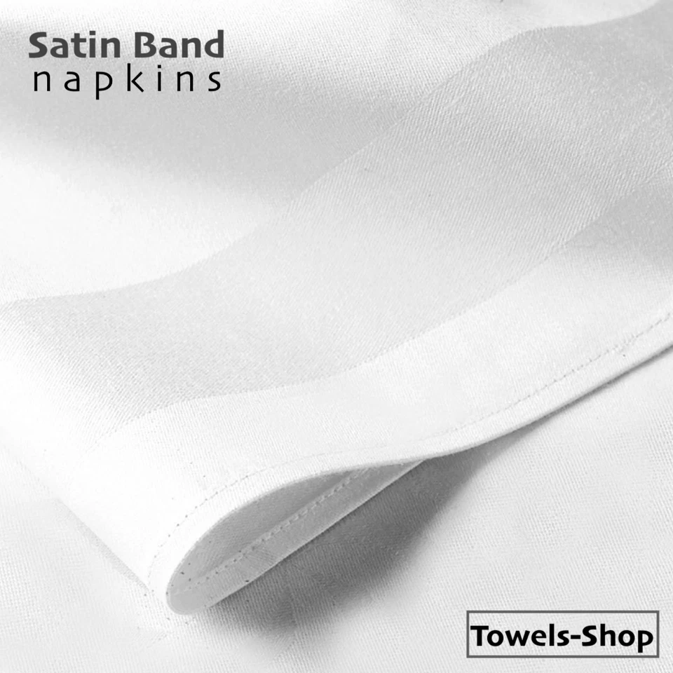 A & B TRADERS 12x Satin Band Design100% Egyptian Cotton Napkins White Crisp Hotel Quality