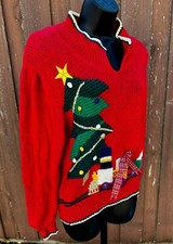 Women's Vintage 80s Christmas Tree Sweater Accessory Lady Knitted by Hand READ