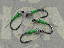 4ea. Simple Caddis Green Perdigon nymphs in size #14. Excellent Euro Nymph.