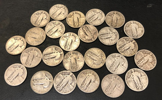 LOT of 25 Standing Liberty Quarters 90% Silver Coin Lot Circulated 1920 1930