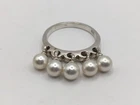 Vintage .925 Sterling Silver Cultured Pearl Dangle Dangly Cha Cha Ring Size 5.75