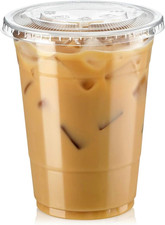 100 Pack 16 Oz Clear Plastic Cups with Flat Lids, Disposable Iced Coffee Cups...