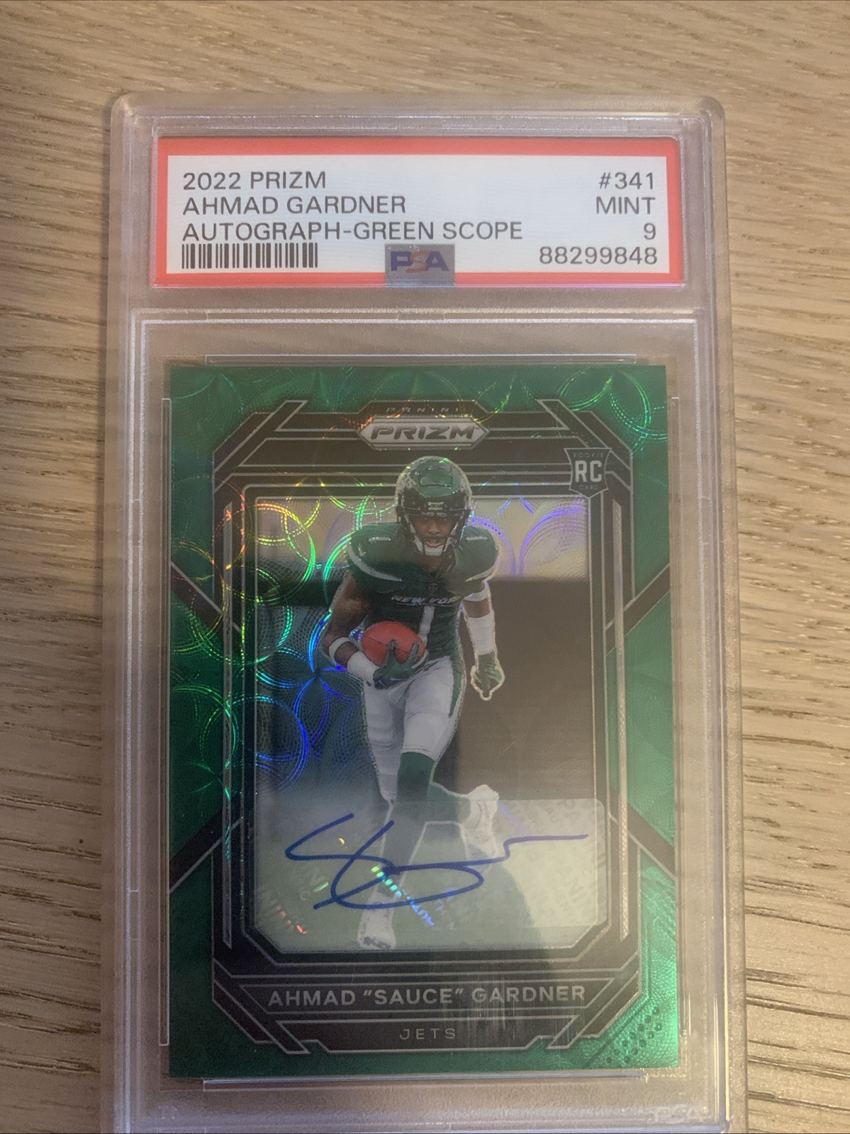 2022 Panini Prizm - Rookies Ahmad Gardner #341 Green Scope Prizm Auto /75 PSA 9