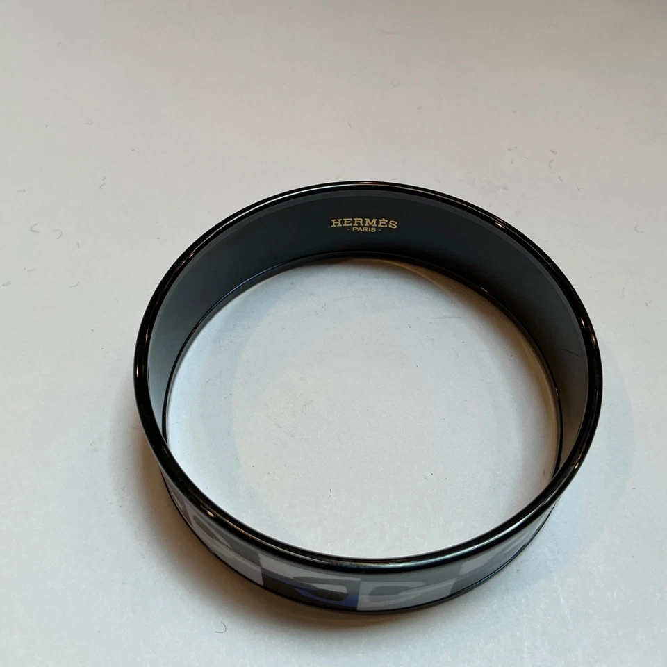 HERMES эмаль PM 65 широкий браслет браслет черный ободок, черный, белый и синий - Изображение 4 из 4