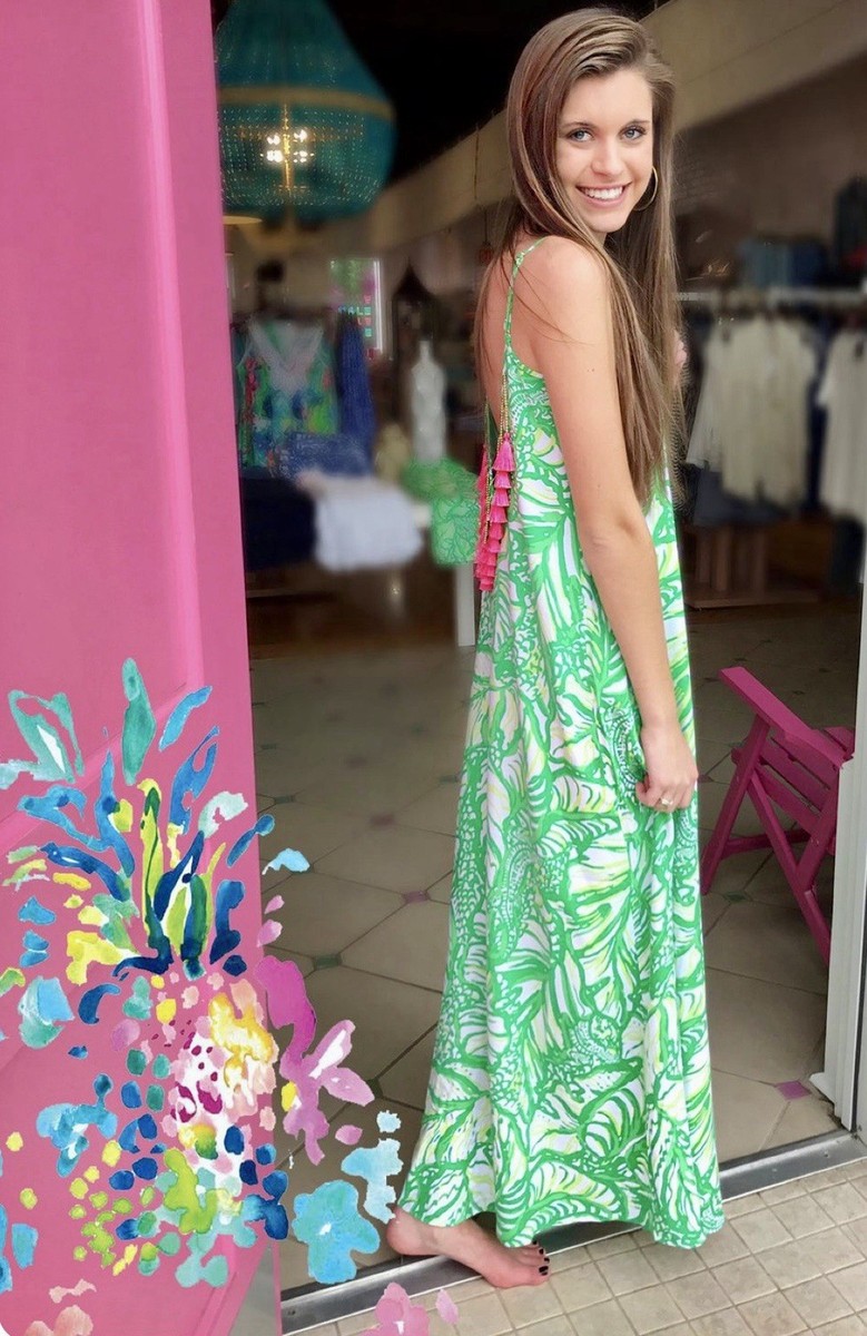 Lilly Pulitzer Womens Allair Maxi Beach Dress (Size XS) (Toucan Green Coco Loca)