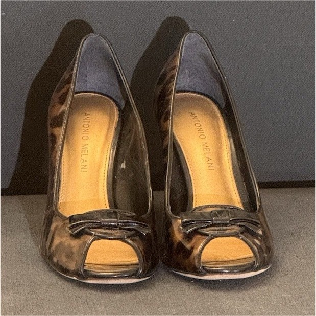 Antonio Melani Women’s Leopard Animal Print Patent Leather Peep Toe Pumps