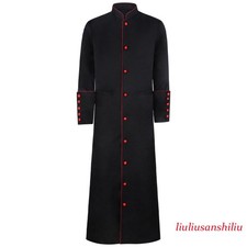 Clergy Minister Pastor Preacher Robe Black with Plain White Cosplay Clothing