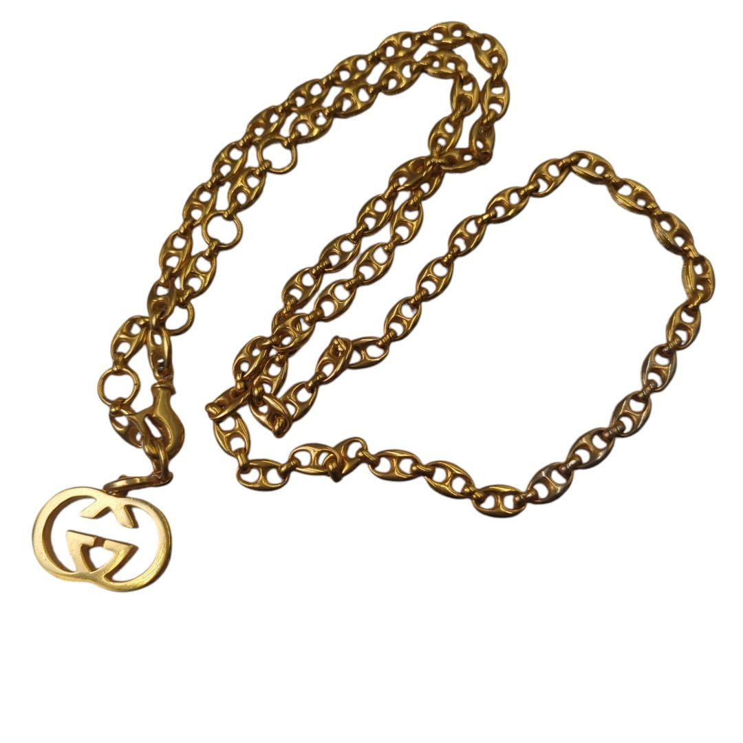 GUCCI Chain Belt Vintage Old Gucci Gold GG Logo Swing Pendant