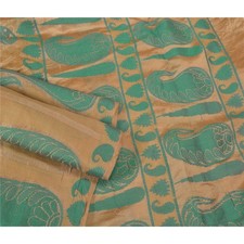 Sanskriti Vintage Golden Indian Sarees 100 Pure Silk Woven Sari Craft Fabric