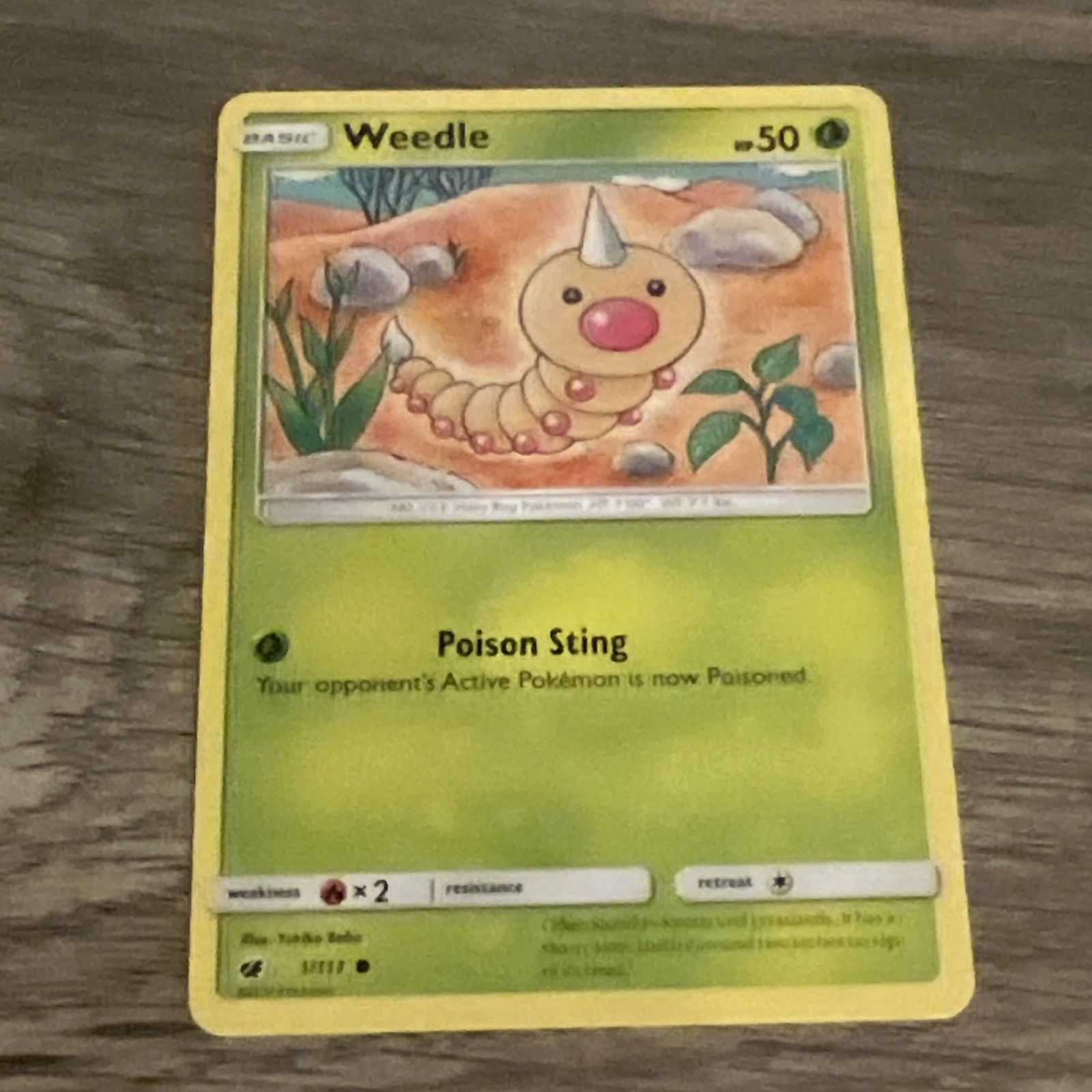 Weedle 1/111 (NM, Pokemon Card, Crimson Invasion, 2017, Grass, Common)