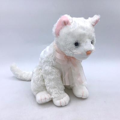 Ty Beanie Buddies Fancy White Cat Pink Bow Plush 2003 Blue Eyes