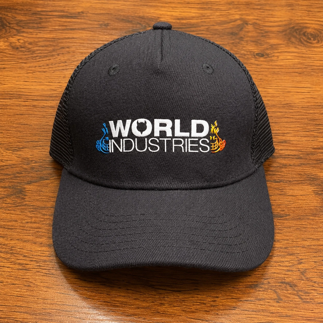 World Industries Hat Mens Snapback Black Wet Willy Flame Boy Trucker Street Y2K