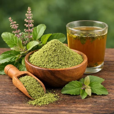 Tulsi Powder Tulasi Ocimum Sanctum Holy Basil Dried Leave Powder 100gm (3.5 OZ).