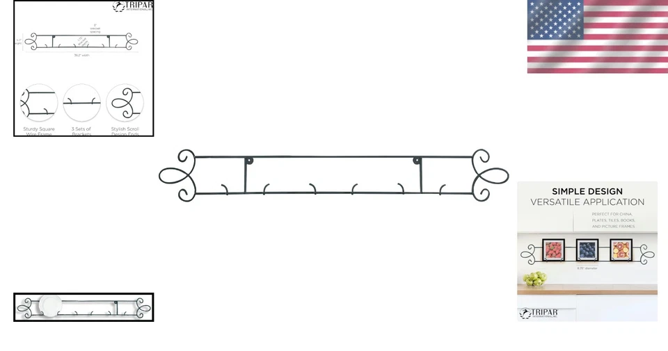 Elegante Estante de Placas Horizontal Negro - Expositor de Hierro Duradero para Arte, Placas y... Foto 2 de 4