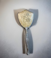Vintage Silver Tone Vanity Hairbrush Yellow Gold Floral
