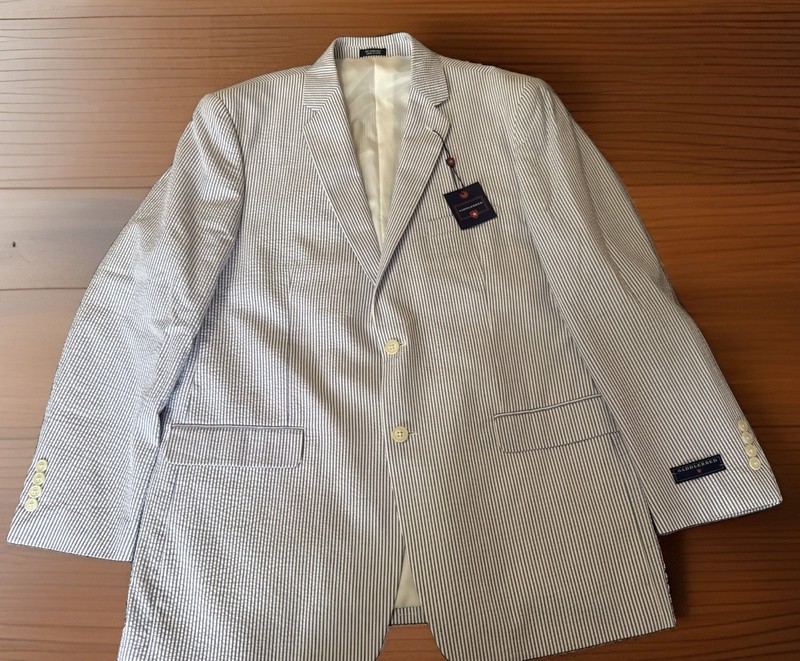 Saddlebreed Mens Seersucker Sports Coat Jacket NWT 44R Blue White