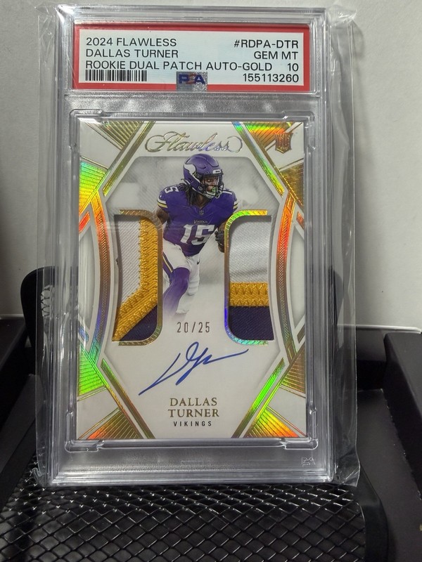 2024 Panini Flawless Dallas Turner Rookie Patch Auto /25 Gold GEM MT 10 POP 1