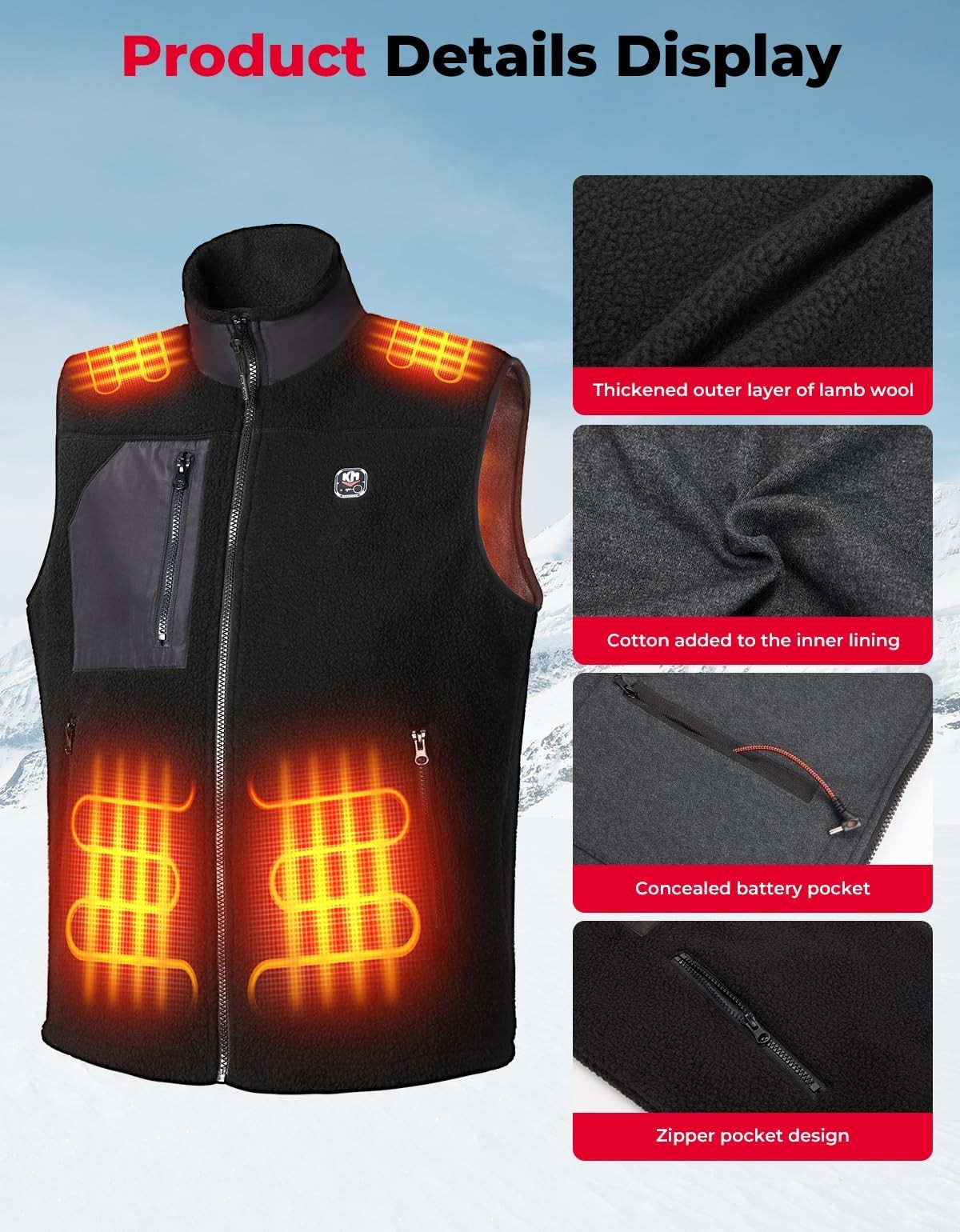 Men's Electric Heated Vest Warm Winter;L and XL; Battery Included