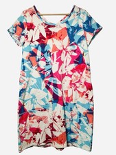 Talbots Dress M Floral Shift Pink Blue White Short Sleeve Stretch Pockets Resort