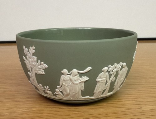 Wedgwood Sage Green Jasperware Bowl - Sacrifice Pattern - 5 inch
