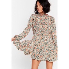 Nasty Gal Floral Ruffle Long Sleeve Dress Women’s Size 2