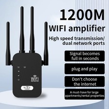 5G 1200Mbps High-Speed WiFi Extender Signal Booster Dual-Band 4-Antenna Black