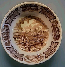 Historical 8" Serving Bowl "Fair Winds" Alfred Meakin Brown At Anchor Off Canton