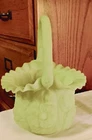 Title: Vintage Fenton Custard Satin Glass Daisy/Dahlia Basket - Ruffled Edge