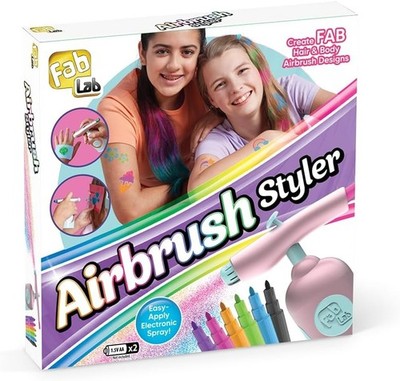 Fab Lab Airbrush Styler & Schablonen Set Create Hair & Body Art Neu Weihnachtsgeschenk 8+