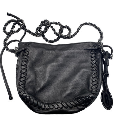 Elie Tahari Crossbody Bag Womens Small Black Leather Whipstitch Chain Purse