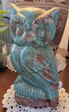 Vintage Distressed Look Ceramic Chuncky 9" Owl Figure Home Decor Decorative Owl