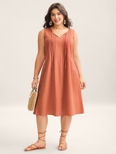 Bloomchic NWT Cotton Toothpick Pleat Plain Midi Dress Coral Size 12