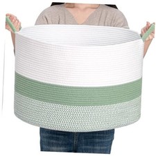 Round Cotton Rope Storage Basket - 22x14.2 XLarge 14.2"x22" Green  White