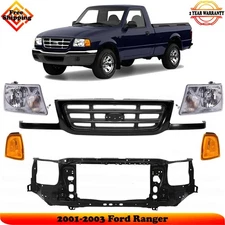 Front Grille Primed Assembly & Headlights Kit For 2001-2003 Ford Ranger