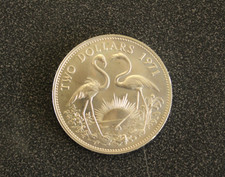 1971 Bahamas $2 Dollars GEM BU Uncirculated Large Flamingoes .925 Silver Coin