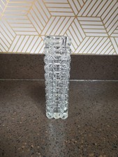 Vintage Lead Crystal Square Cylinder Vase w/Cubist Cut Design 7" Tall